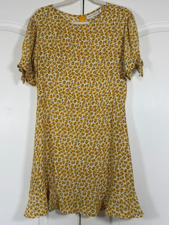 Faithfull the Brand Daphne Mini Dress Sz 8 Yellow Floral Rayon Summer Dress EUC - Picture 4 of 11